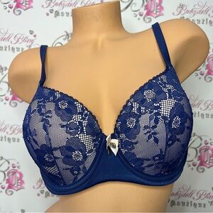 Victoria secret bra blue lace floral with ribbon charm soft sexy lounge Demi
